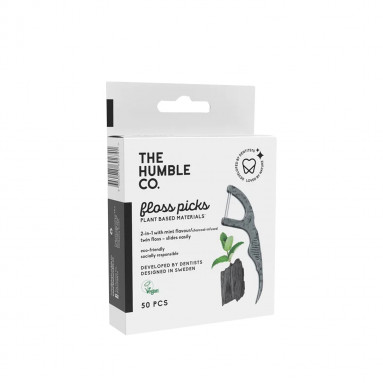The Humble Co Floss Picks Bitki Bazlı Kürdanlı Diş İpi Kömür Etkisi ve Nane 50 Adet