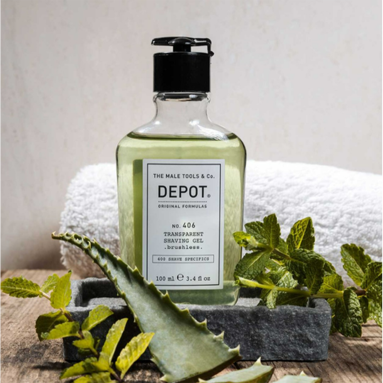 Depot No. 406 Transparent Shaving Gel Brushless 200 ml - Fırça kullanılmadan rahat bir tıraş sağlayan şeffaf jeller.