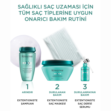 Kerastase Resistance Extentioniste Masque Extentioniste Daha Uzun ve Güçlü Saçlar için Onarıcı Maske 200 ml - Saç liflerini hedef alarak kırılmaları azaltan ve onaran derinlemesine bakım maskesi