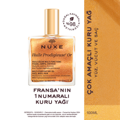 Nuxe Huile Prodigieuse Or Dry Oil Altın Parıltılı Çok Amaçlı Kuru Yağ 100 ml - Altın parıltı ile cilt, saç ve vücuda ışıltı kazandıran çok amaçlı kuru yağ