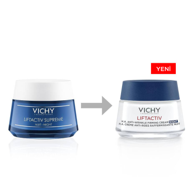 Vichy Liftactiv Supreme Yaşlanma ve Kırışıklık Karşıtı Gece Bakım Kremi 50 ml – Cildin yenilenmesine yardımcı olan, yaşlanma ve kırışıklıklara karşı etkili 50 ml'lik gece bakım kremi.
