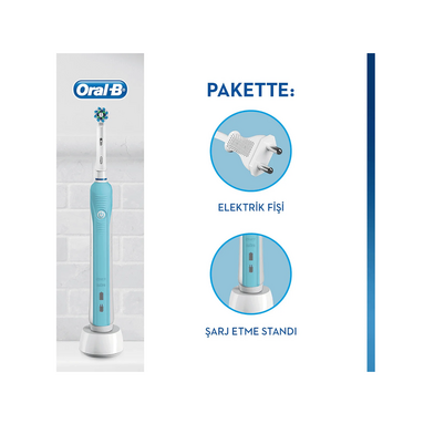 Oral-B Pro 500 Şarj Edilebilir Diş Fırçası Cross Action Mavi - Etkili temizlik sunan, döner başlıklı şarjlı elektrikli diş fırçası