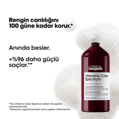 L'Oreal Professionnel Paris Serie Expert Vitamino Color Spectrum Boyalı Saçlar İçin Solma Karşıtı Şampuan 1500 ml - L'Oreal Professionnel Serie Expert Vitamino Color, 1500 ml'lik büyük boyuyla, boyalı saçların renginin solmasını önlemeye yardımcı olur.
