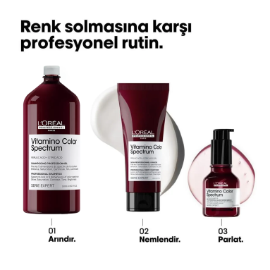 L'Oreal Professionnel Paris Serie Expert Vitamino Color Spectrum Boyalı Saçlar İçin Solma Karşıtı Şampuan 1500 ml - 1500 ml'lik L'Oreal Professionnel Serie Expert Vitamino Color şampuan, boyalı saçların renk solmasını önler ve daha uzun süre parlaklık sağlar.