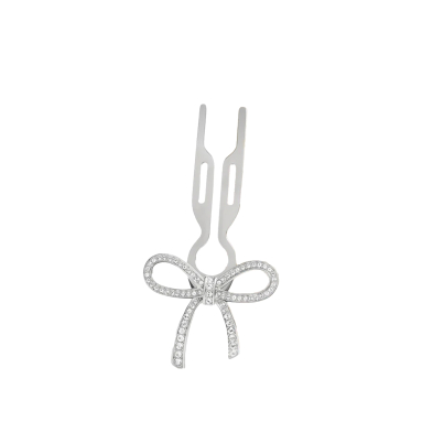 Fiona Franchimon Nº1 HAIRPIN Ribbon Swarovski Taşlı Kurdaleli Saç Tokası White Gold Finish