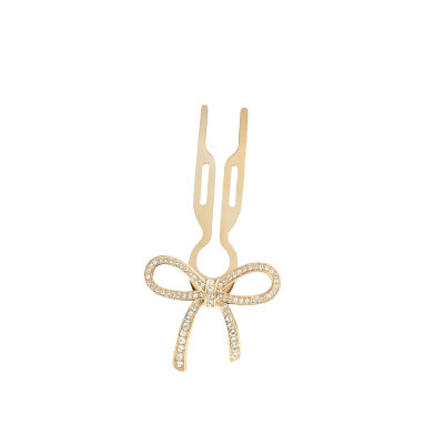 Fiona Franchimon Nº1 HAIRPIN Ribbon Swarovski Taşlı Kurdeleli Saç Tokası Yellow Gold Finish